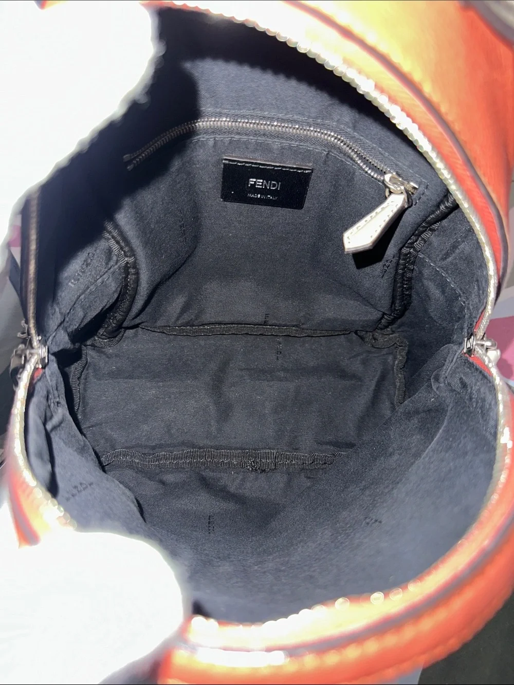 Fendi Orange Leather Mini Backpack with Contrast Beige Trim